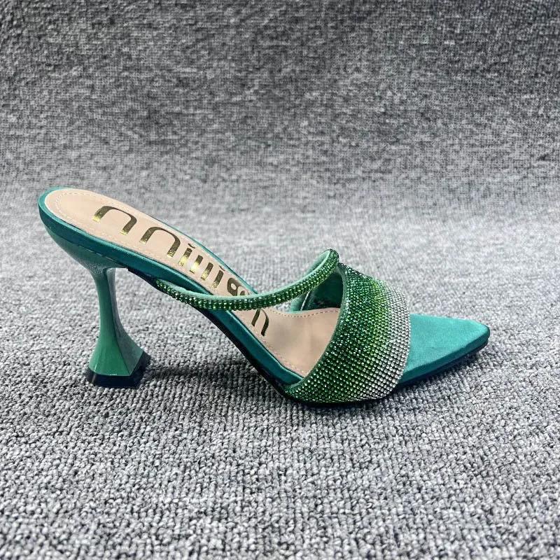 Туфли на высоком каблуке со стразами для острого носа, сексуальные тапочки со стразами, женские роскошные дизайнерские босоножки для вечернего платья Zapatillas Mujer