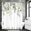 Green Eucalyptus Shower Curtain, Spring Watercolor Botanical Leaf and Flower Shower Curtain for Bathroom, Waterproof Fabric, Sho