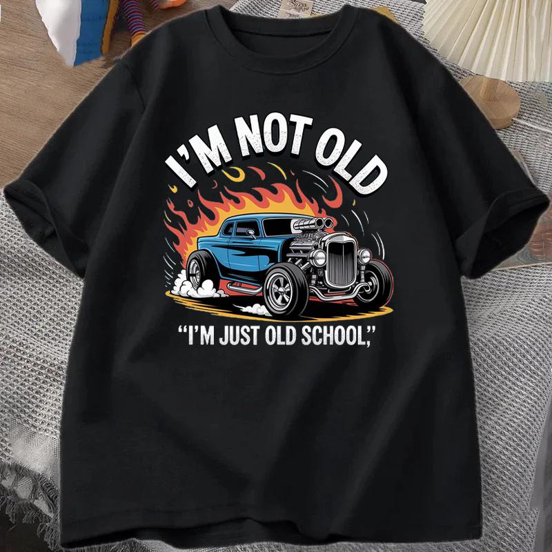 Футболка Hot Rod Старая Школа Маслкар Летний Спортивный Костюм Круглый Вырез Короткий Рукав Топы Повседневная Хлопок Спортивная Одежда Харадзюку Ретро Футболка