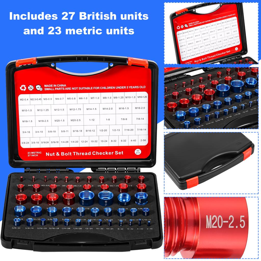 50 шт. Калибр для проверки резьбы гаек и болтов, Калибр для определения размера резьбы для обнаружения фиксированных болтов или резьбовых отверстий, Метрический Имперский Калибр для болтов и гаек