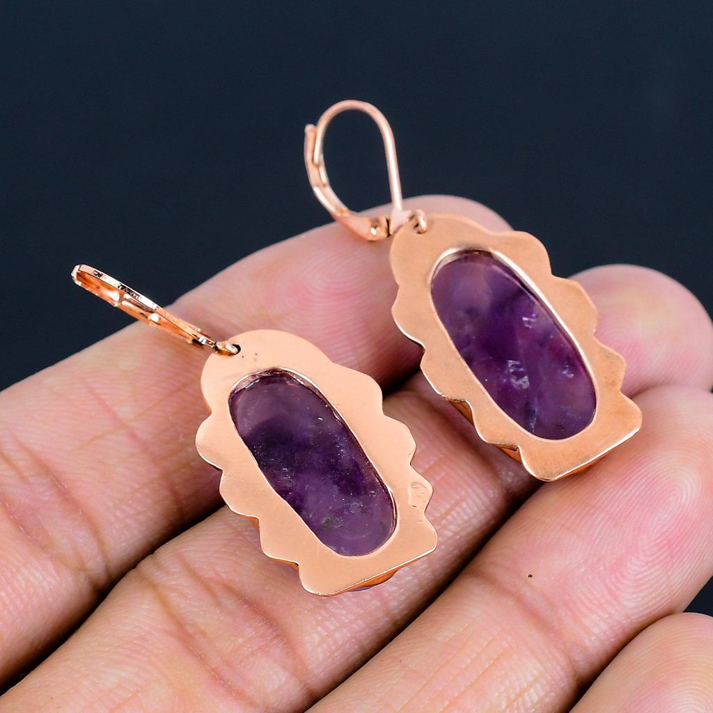 Amethyst Gemstone Handmade Copper Jewelry Earrings For Wedding Gift