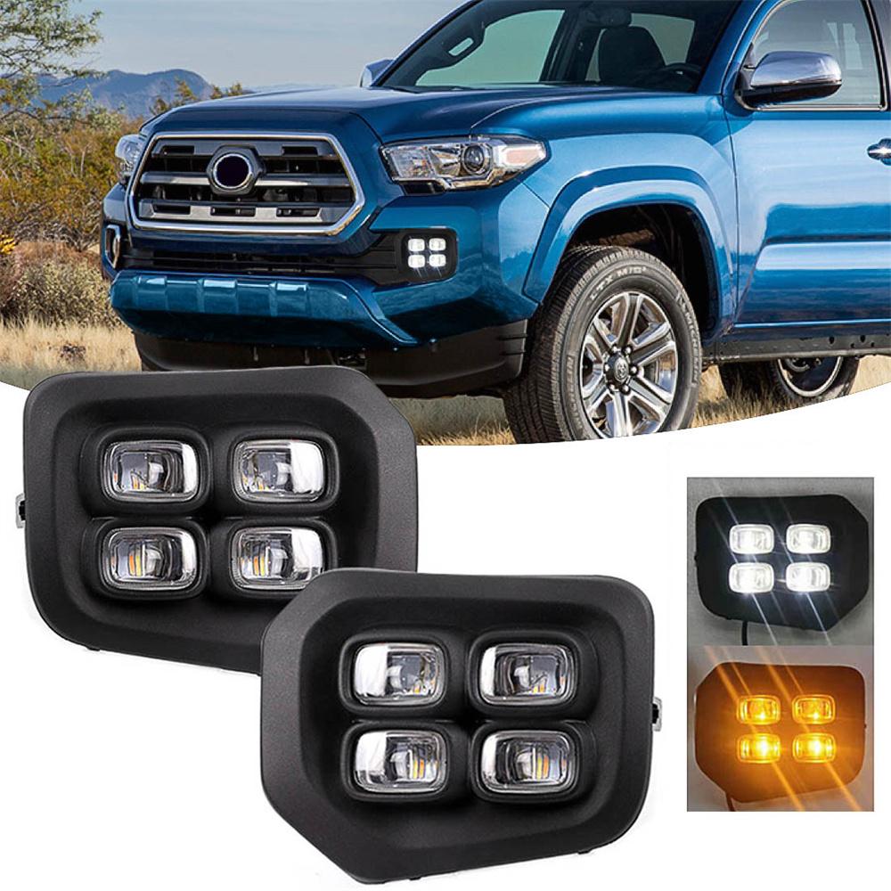 Подходит для 2016-2022 Toyota Tacoma Стиль 4-глаза ДХО Светодиодные противотуманные фары Лампа указателя поворота