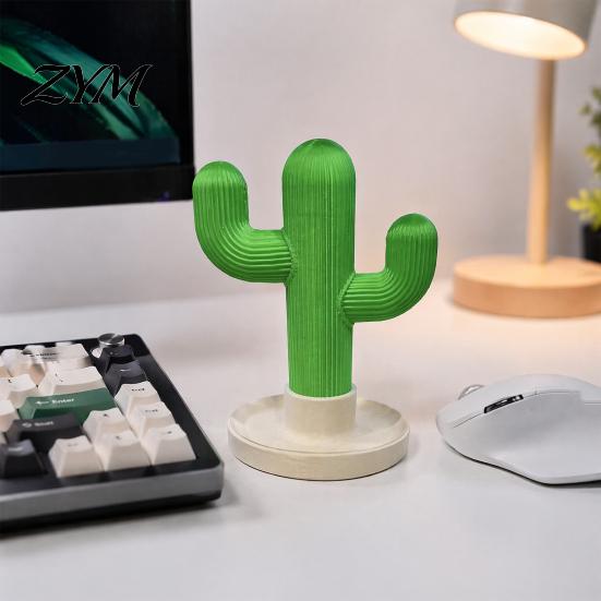 Stable Earphone Display Cactus Headphone Stand And Watch Holder, Desktop Organizer with Cable Storage PLA 3D Printed Tray, Rack for Earphones