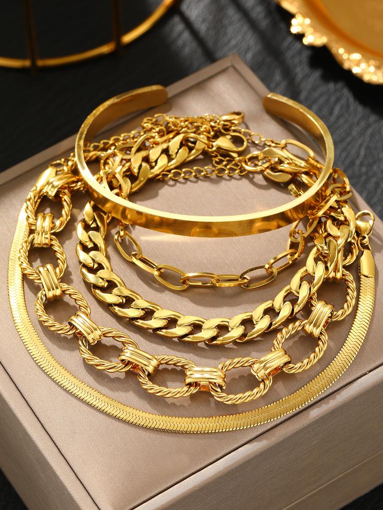 Stainless Steel Zircon Set Five Bracelets Set Classic Ornate Design Zircon Set  For Women Zircon Fashion New Products Gifts