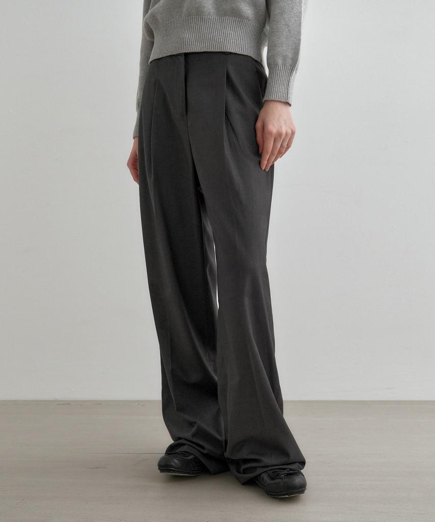 MONGDOL Single-Pleat Wide Slacks Charcoal Mdpt025Charcoal