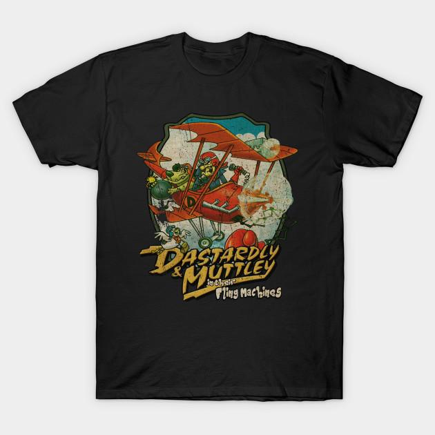 Азиатский размер Мужская черная футболка с принтом Dastardly And Muttley In Their Flying Machines 1969 Винтажная Без вырезания Термотрансферный принт Хлопковая футболка