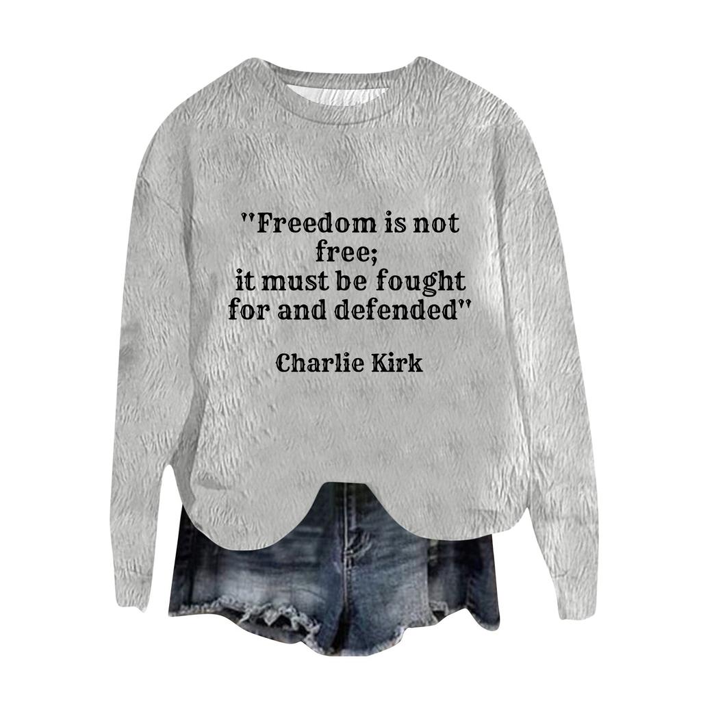 Women's Fashion Round Neck Pullover Top Long Sleeve Tee Printed Sweatshirt