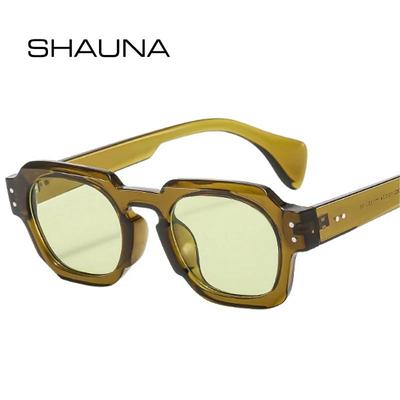 SHAUNA новые квадратные солнцезащитные очки женские модные прозрачные линзы Ocean очки UV400 винтажные мужские заклепки солнцезащитные очки в стиле панк