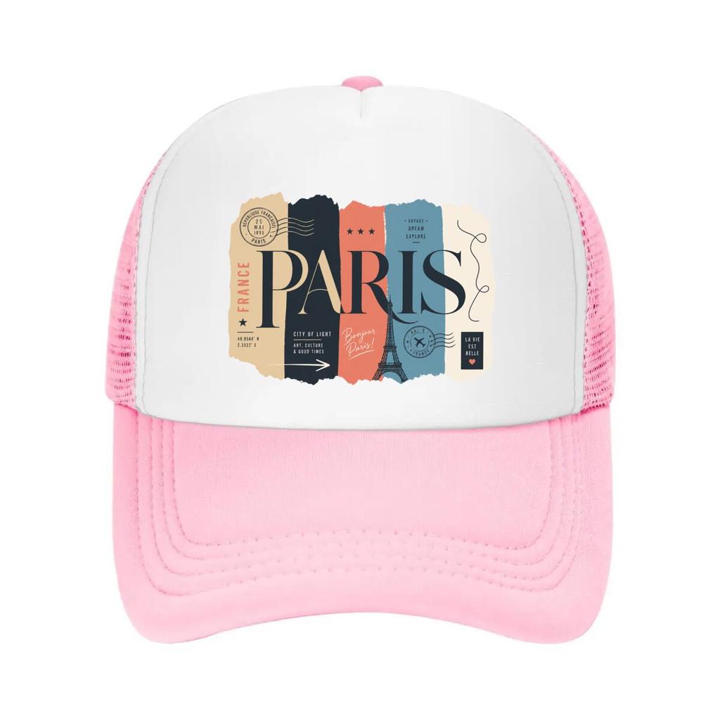 Paris Stripe Typography Travel Poste Mesh Baseball Cap Casual Hat Outdoor  For Womens Unisex FeUnisex
