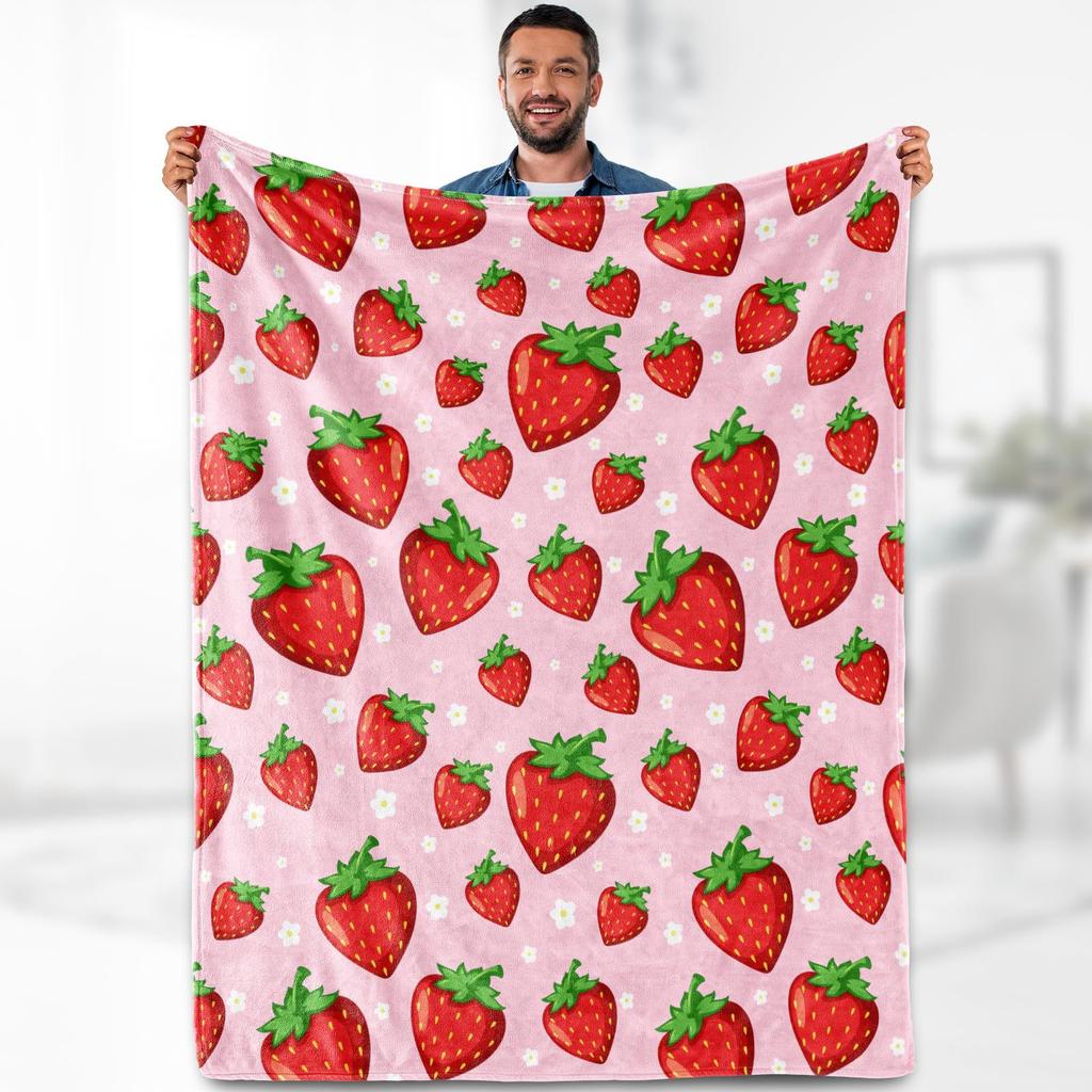 Strawberry Pattern Collection digital-printed polyester Bedroom velvet flannel cover blanket Fleece sofa cover blankets for beds