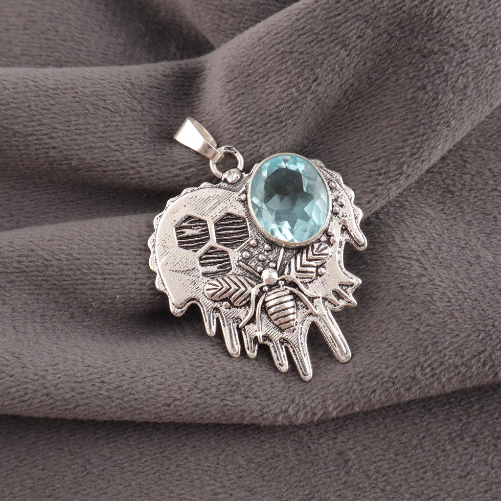 Sky Blue Topaz Gemstone Pendant, 925 Sterling Silver Jewelry, Handmade Gorgeous Silver Pendant Gift For Love