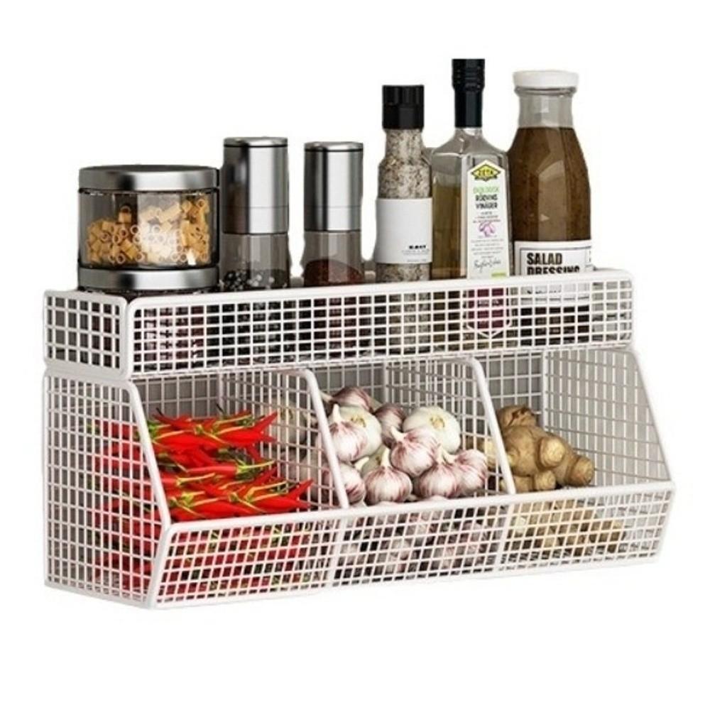Двухъярусная подвесная корзина для фруктов, настенная, проволочная корзина для хранения лука, домашний органайзер
