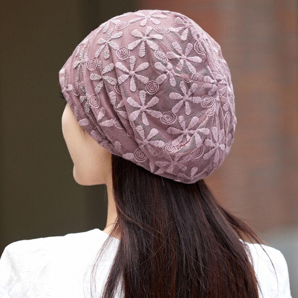 Hollow Out Crochet Slouchy Hat Lace Flower Turban Beanies Caps Chemo Cap Beanies Cap Outdoor Hats