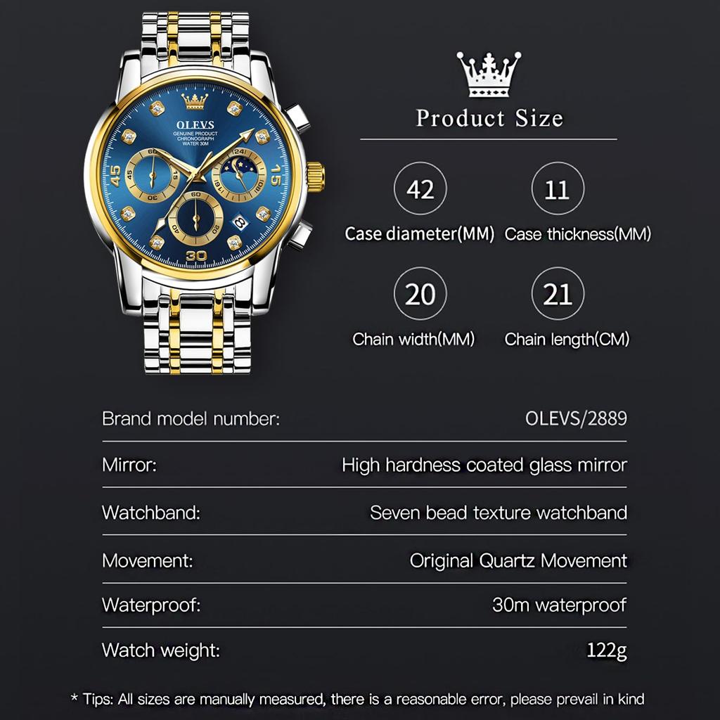 Часы OLEVS Business Silver Arm Watch Blue Стильные популярные часы Аналоговые кварцевые водонепроницаемые часы Спортивные часы с металлическим ремешком Повседневные часы Синие часы с датой