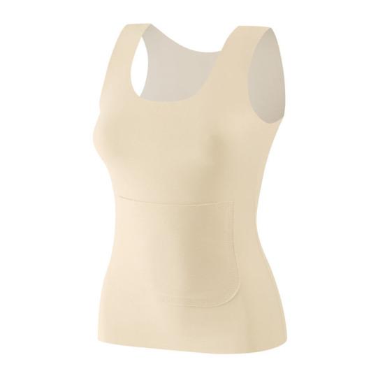 Women Thermal Tank Top Square Neck Sleeveless Warm Camisole Top with Front And Back Pockets Winter Double Layer Basic Undershirts