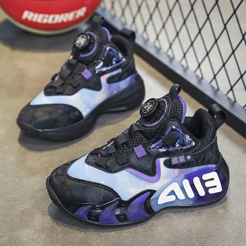 Дышащая и износостойкая кожаная поверхность, сетчатые спортивные туфли с фрикционной подошвой, кроссовки, детские баскетбольные кроссовки, звук, реальный бой, подростки имеют
