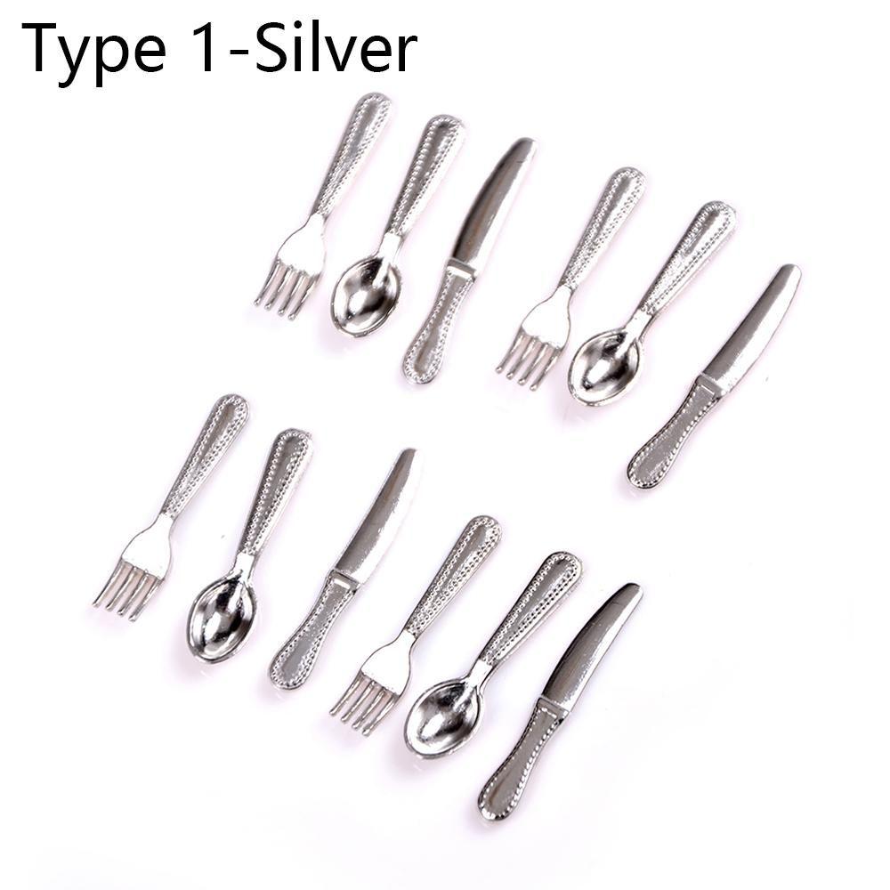 1:12 Scale Kitchen Simulation Mini Cutlery Miniature Cookware Fork Knife Spoon Doll Accessory