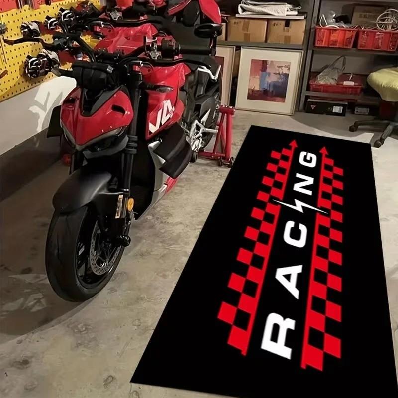 Floor Mat RACING Checkered Flag Doormat Red Black Square Pattern Non-Slip Entrance Mat for Garage Man Cave Car Themed Floor Rug