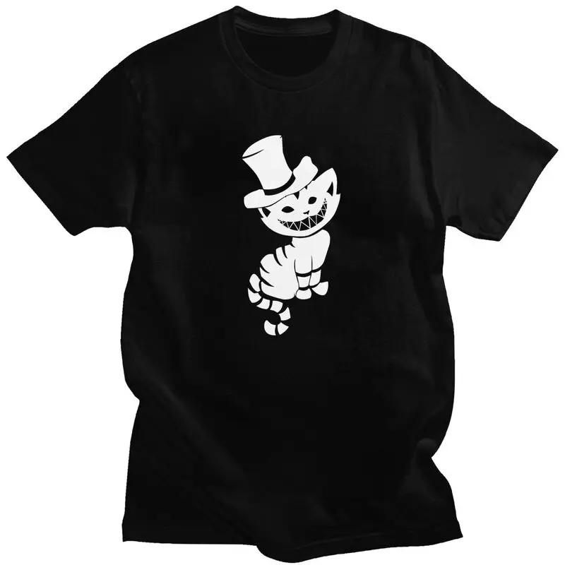 Alice in Wonderland Anime T Shirt Men 100% Cotton Tshirt Graphic Tees Short Sleeved Halloween Cheshire Cat T-shirt Slim Apparel