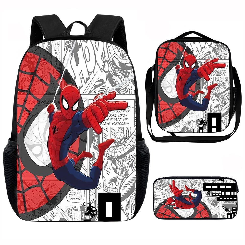 Spider-Man School Bag Lunch Bag Pencil Bag Elementary School Backpack Cartoon Peripheral Backpack Children's Bag Three-piece Set