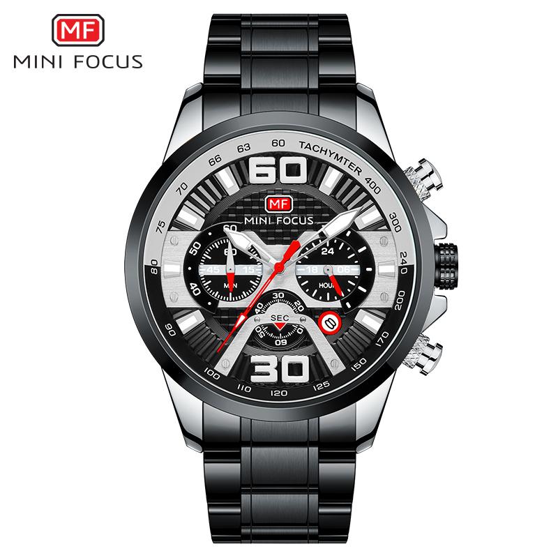 MINI FOCUS Stainless Steel Man Watch Leisure Fashion Quartz Wrist Watches Waterproof Outdoor Multifunctional Sports Watch 0336G