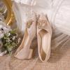 Fashion Crystal Square Button Block Heel Single Shoes Women's Pointed Toe Shallow Mouth Slip Non-Slip Low Heel Shoes