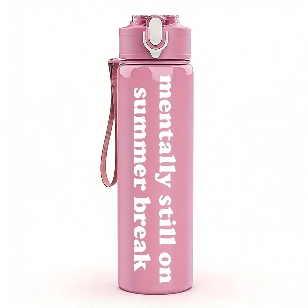 1PC Light Grey Slogan Text 750ml Color Plastic Sports Water Bottle Leakproof Flip Straw Lid Suitable for Sports Office Home Use