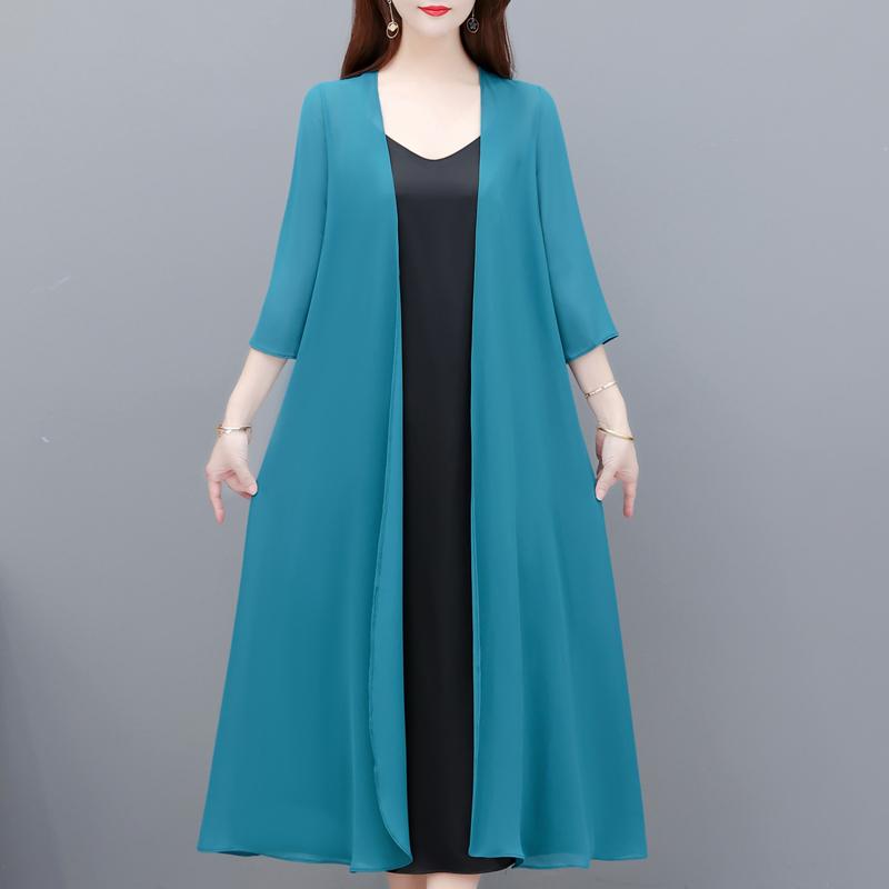 Элегантное шифоновое пальто женское летнее тонкое повседневное женское летнее длинное пончо больших размеров