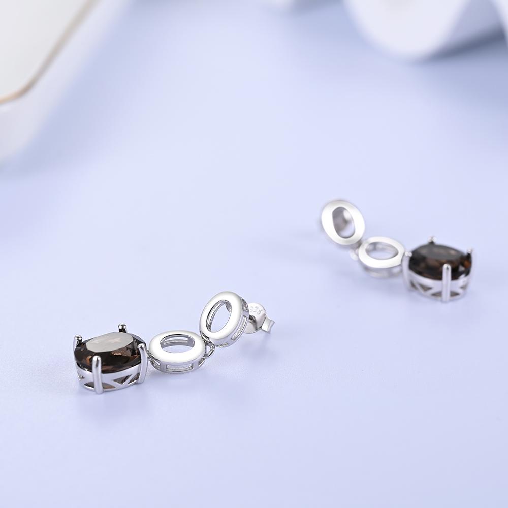 Потрясающие дизайнерские серебряные висячие серьги для женщин, настоящий дымчатый овал, 9x11 мм, ноябрьский камень, защитный камень, ювелирные украшения, подарок