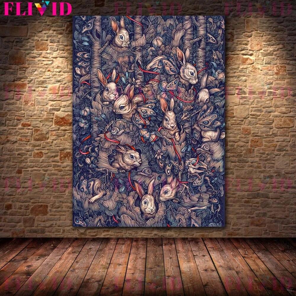 Скелеты, цветы и загадочные животные, винтажная настенная живопись на холсте, летучая мышь, опоссум, астрология, луна, звезды, планеты, печать плакатов, без рамки