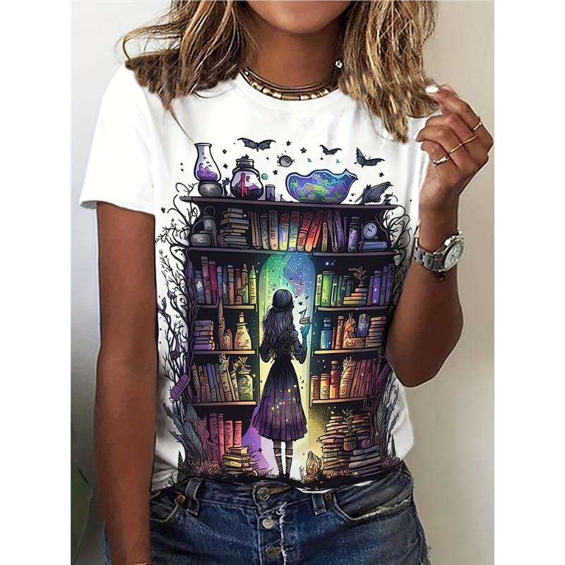 Женская футболка с принтом Book And Magic 3D, летняя повседневная женская футболка с короткими рукавами, уличная модная футболка