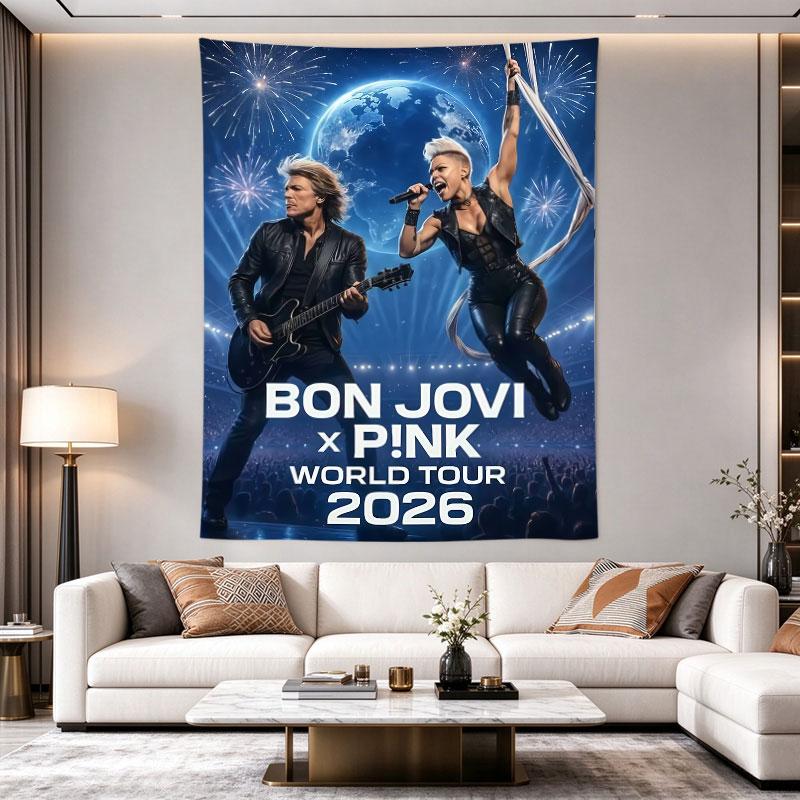 Bon Jovi x P!NK World Tour 2026 Concert Fireworks Earth Poster