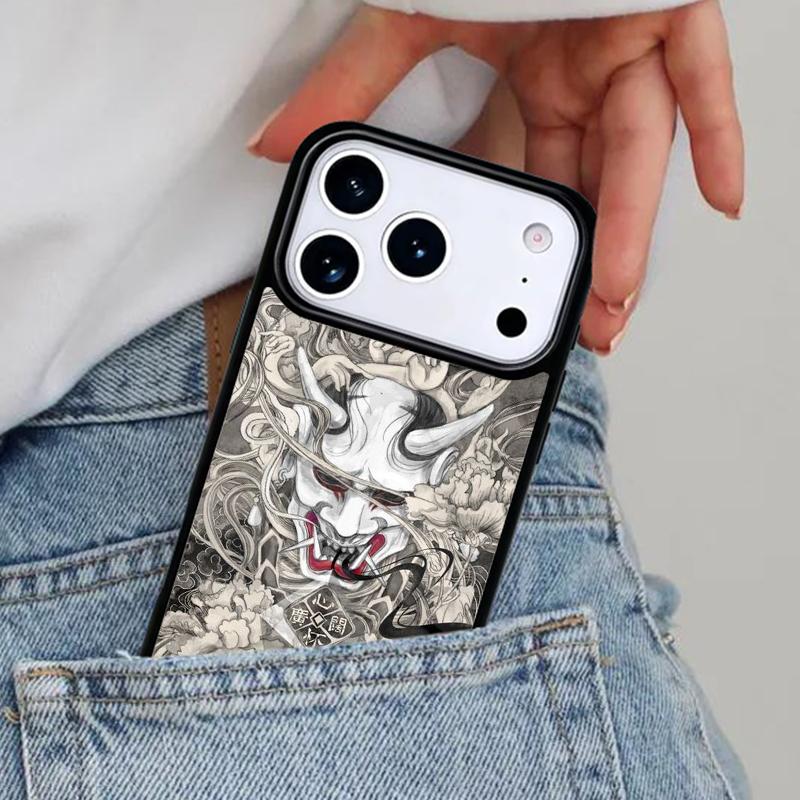 Мягкий чехол для телефона с маской самурая Они для iPhone 17ProMax 12 13 14 15 16e 17 Pro Max Plus Air Cover