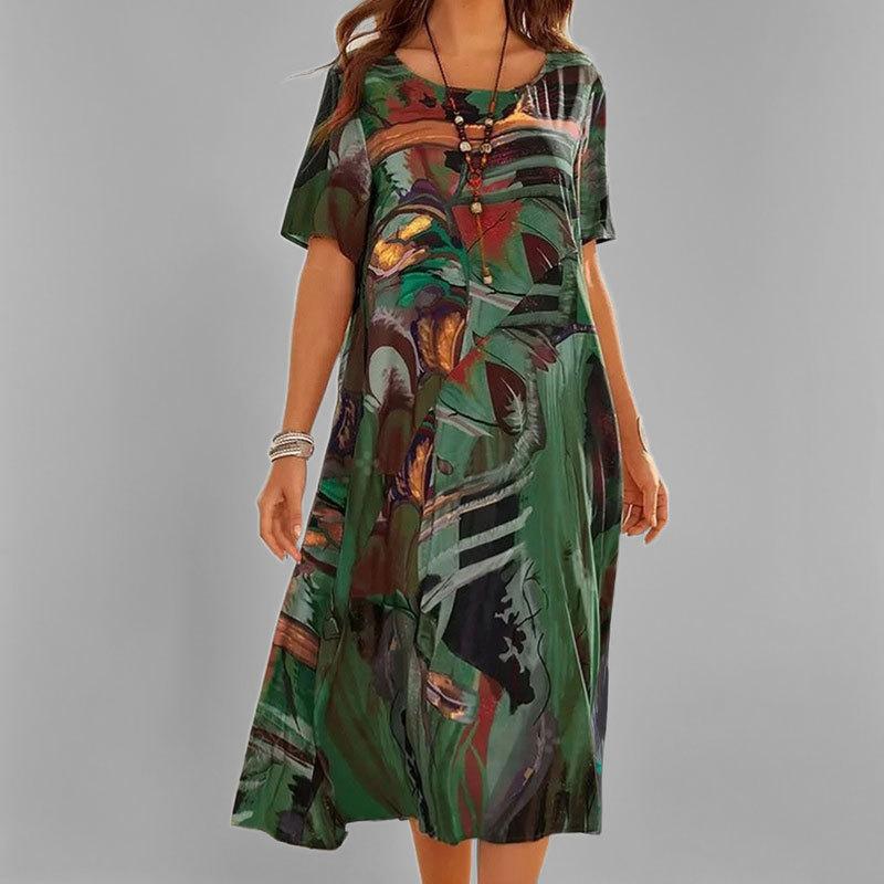 Весенняя новая женская одежда с ретро-принтом, модное повседневное длинное платье с круглым вырезом