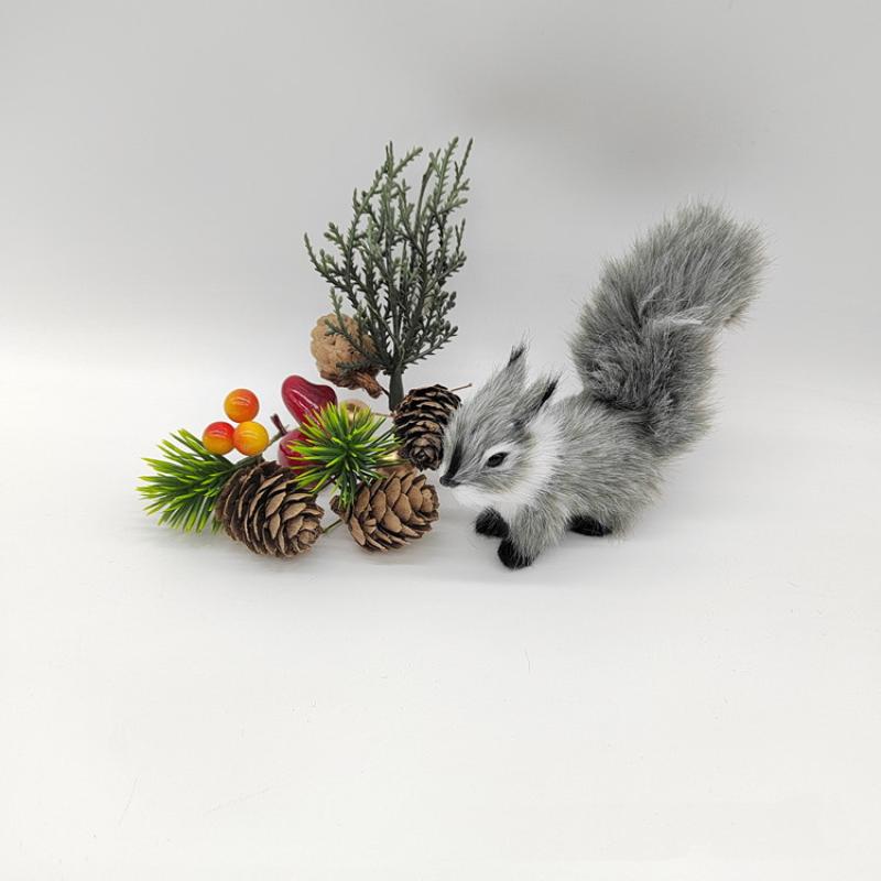 1Pcs Mini Plush Simulation Squirrel Ornament, Artificial Squirrel Figurine Fake Animal for Christmas Table Decoration
