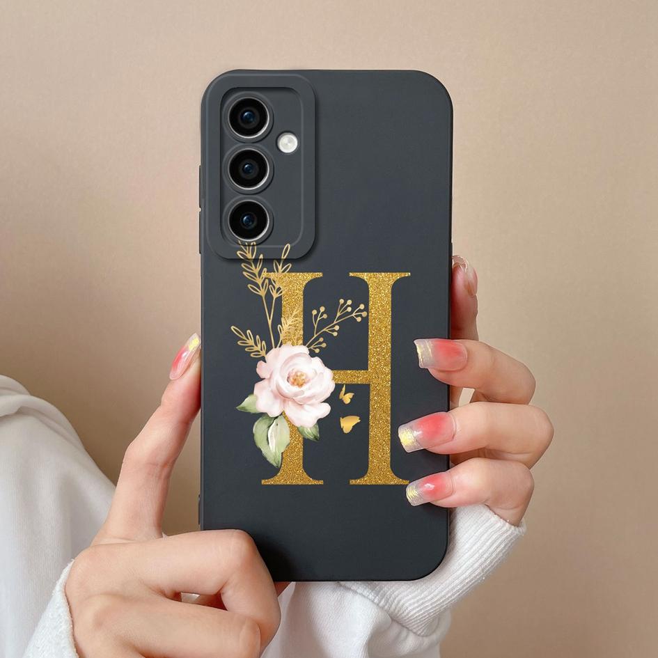 For Samsung Galaxy A35 F15 S24+ A15 S24 Ultra M15 A55 Back Cover Popular Flower Letters Cases Screen Protector Anti Drop Luxury Phone Bags For Samsung