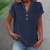 Women's Fashion Casual Solid Colour V-Neck Short Sleeve Button Split Shirt T-Shirt Top
