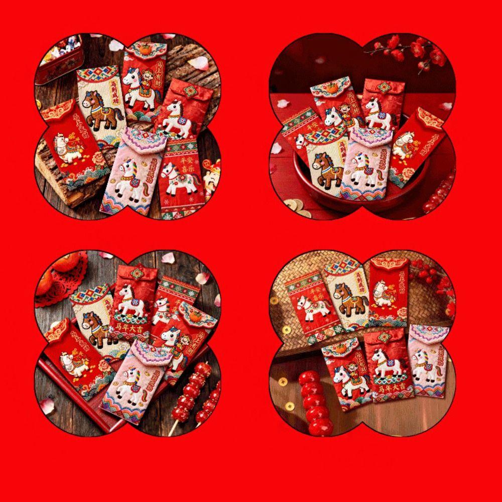 Cartoon Horse Year Money Envelope Flat Embroidery Style Money Bag  Chinese New Year