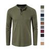 Men’s Waffle Henley Shirts Round Neck Long Sleeves T-Shirt Solid Color Casual Wear Autumn Winter Comfy Shirt