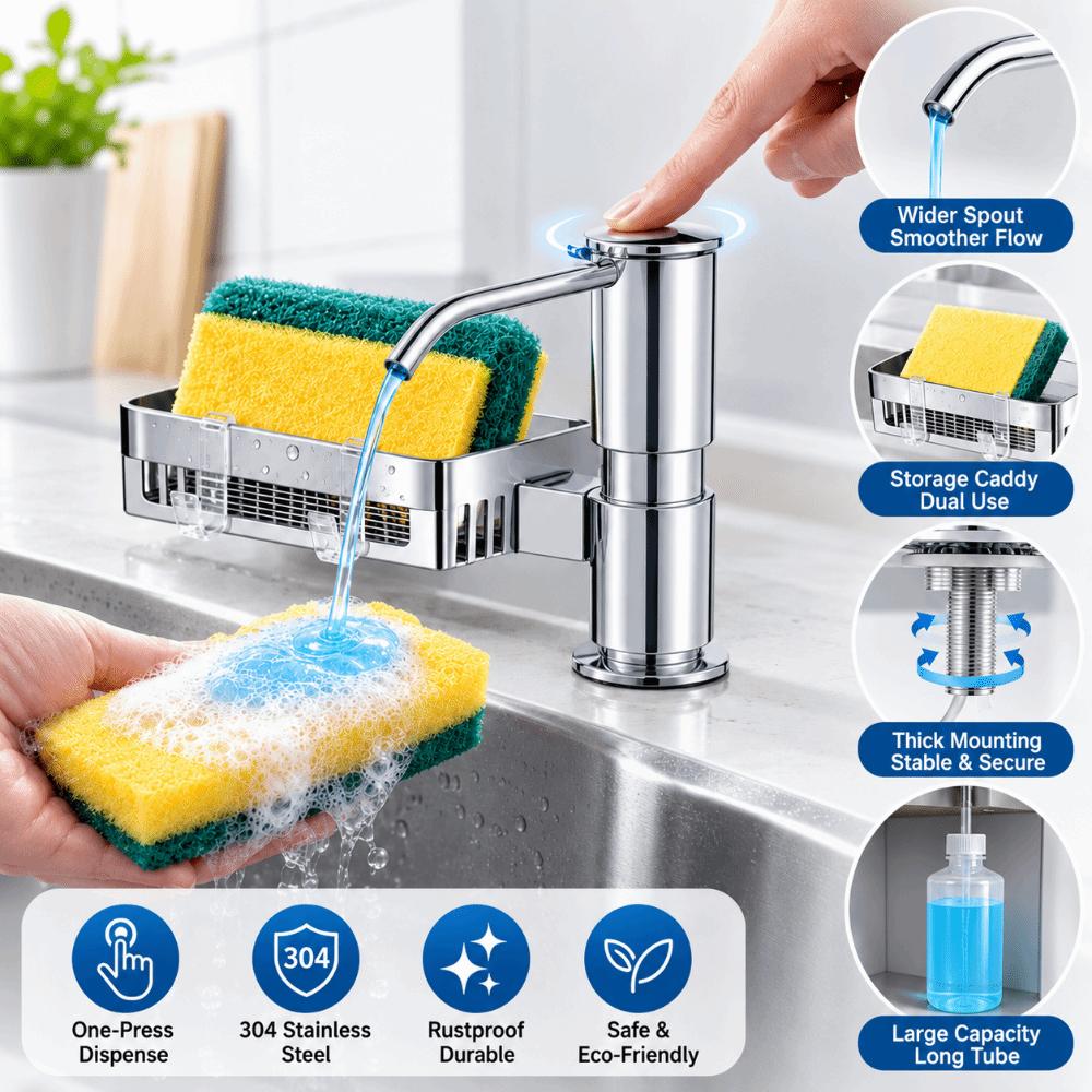 Aluminum Sink Soap Dispenser with Tray Countertop Soap Dispenser Kitchen
