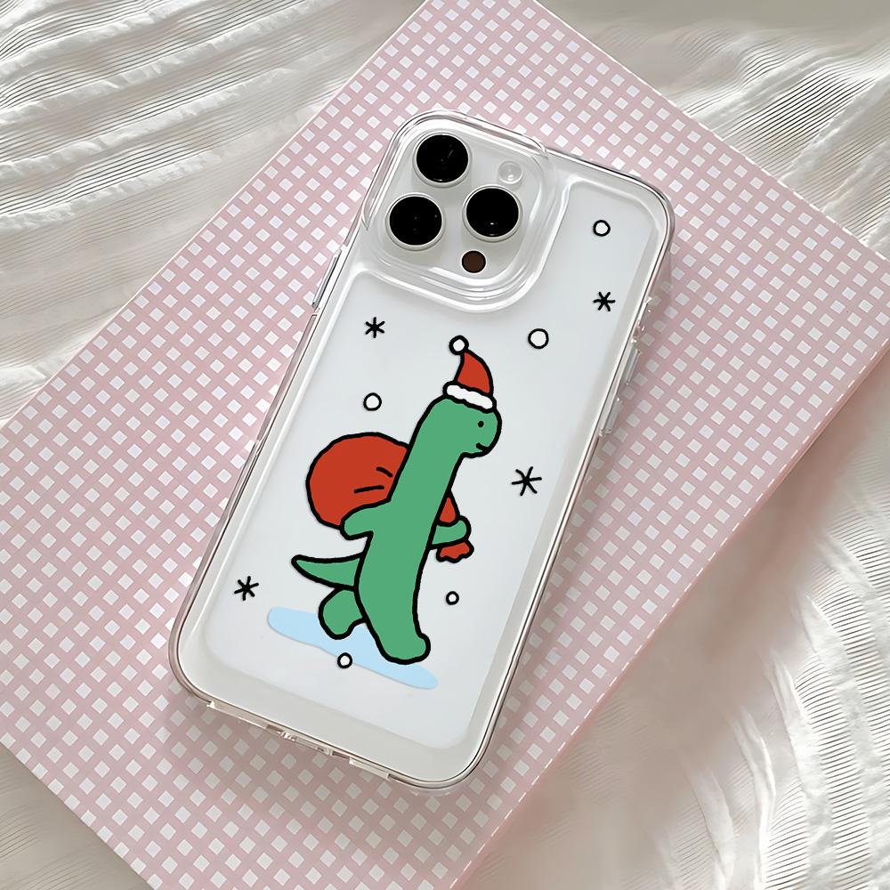 Милый Мультяшный Чехол-Динозавр для Телефона iPhone 17 16 16e 15 14 13 12 11 Mini Pro Max X XR XSMax 7 8 Air Plus Прозрачная Задняя Крышка