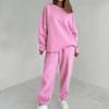 2023 Pink Sport Fleece Sweatshirt & High Waist Sweatpants Set - European & American Autumn Fashion for Women