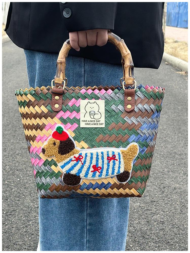 Сумка и корзина для хранения ручной работы с вышивкой «Такса»