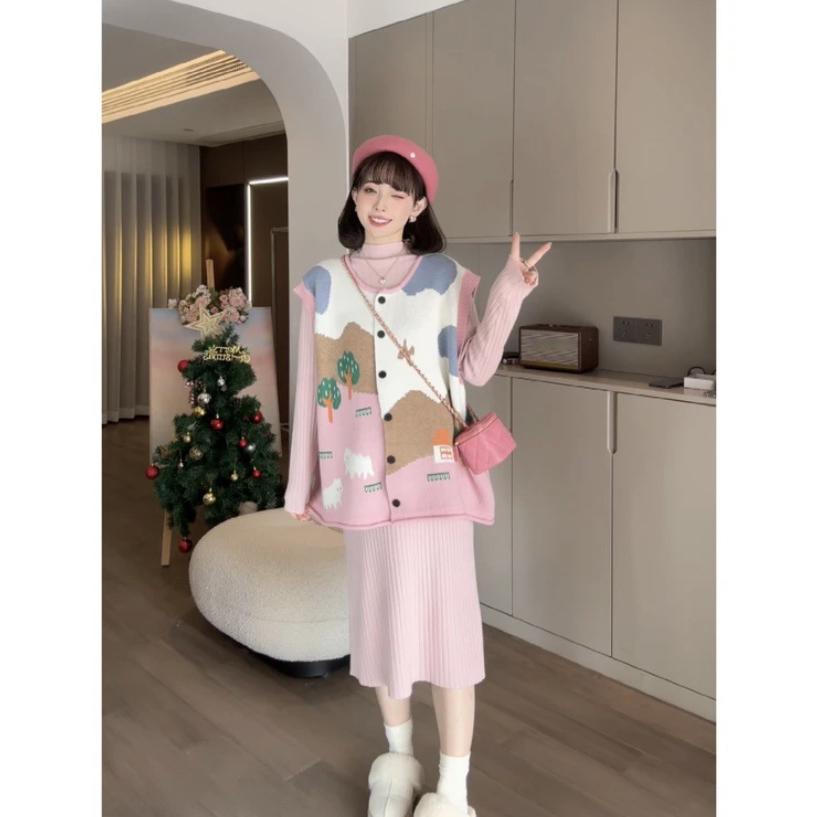 Осенне-зимний кардиган-жилет из жаккардового трикотажа для женщин, оверсайз, без рукавов