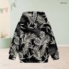 Girls Long Sleeve Hoodie Black Tropical Leaf Printed Pullover With Ribbed Cuffs