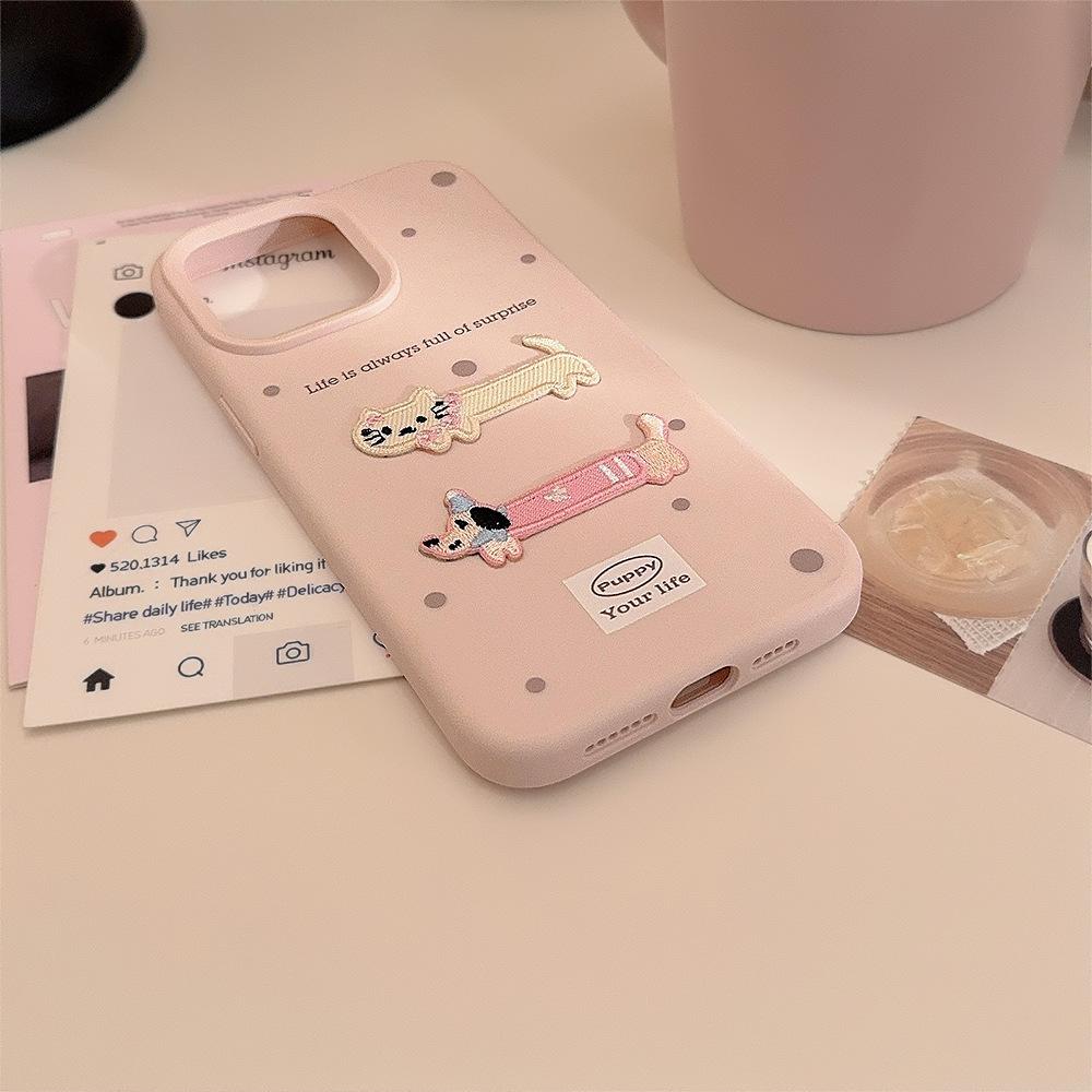 Cute Ins Three Dimensional Embroidery 15 Mobile Phone Case Apple 17 Anti Fall IPhone 14pro Max Suitable for 13 Cartoon Cat