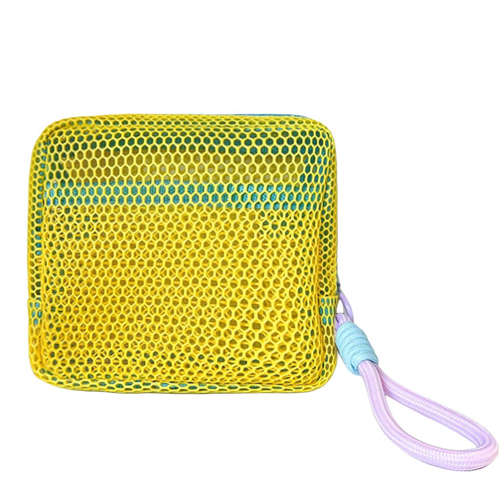 Small Mesh Beach Pouch Clear Cosmetic Bag with Detachable Wrist Strap Travel Organizer for Sunscreen Keys Cables