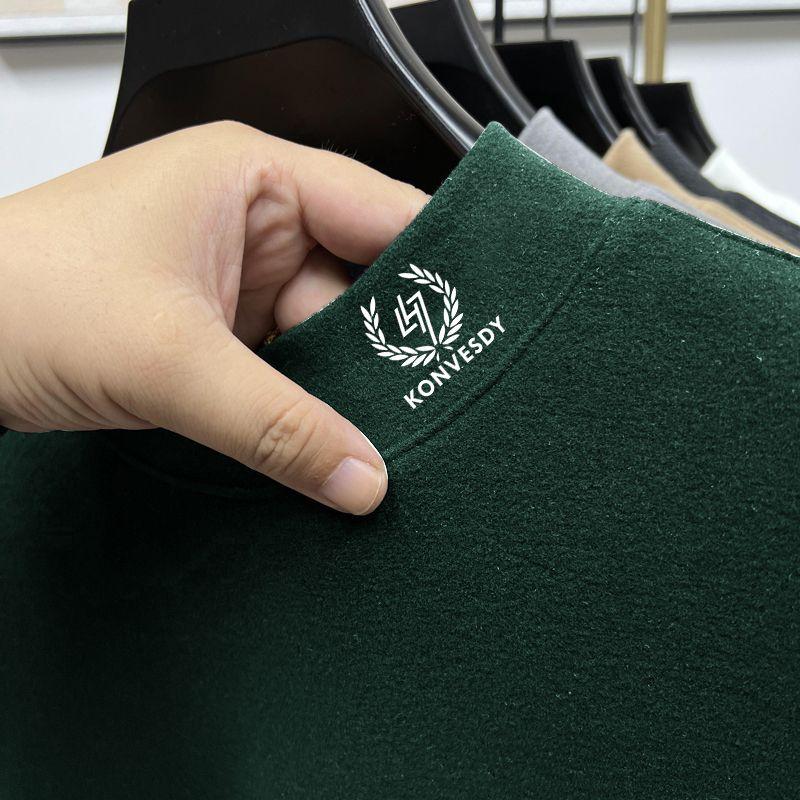 Autumn Winter Half Collar Solid Color Bottoming Tees Men Long Sleeve Add Velvet Casual Fashion T-shirt Male Pullover Top Homme