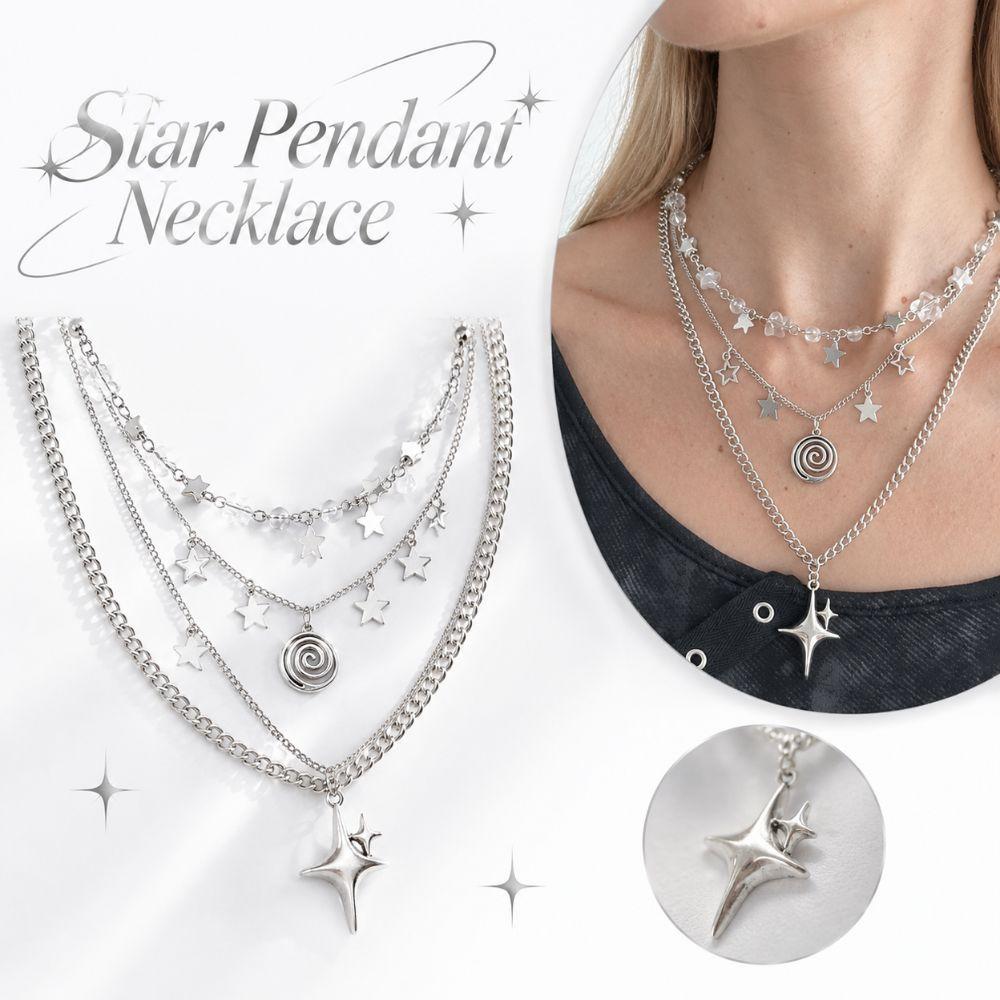 Silver Star Pendant Necklace Alloy Y Shaped Necklace New Choker Necklace Girls
