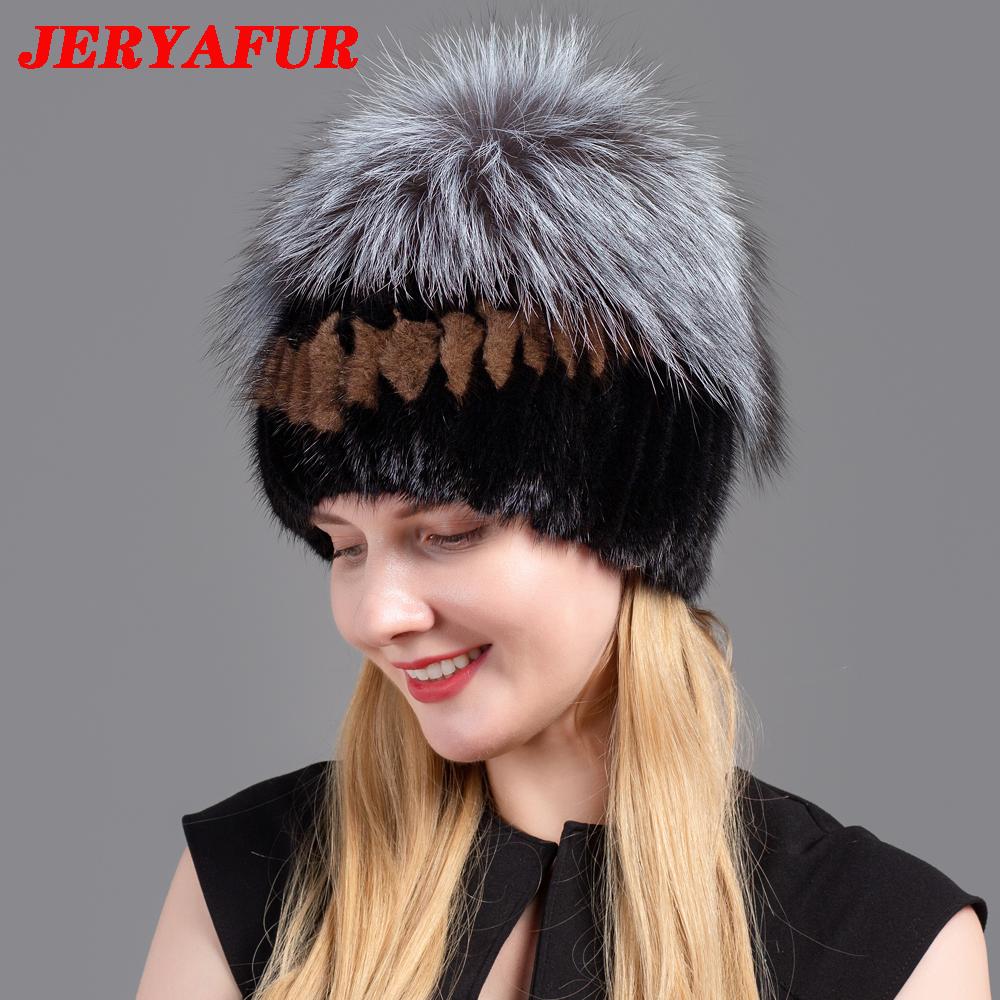 JERYAFUR, новый стиль, шапка из натурального лисьего меха, норковая шапка, зимняя женская натуральная вертикальная модная шапка высокого качества, шапка из серебряной лисы
